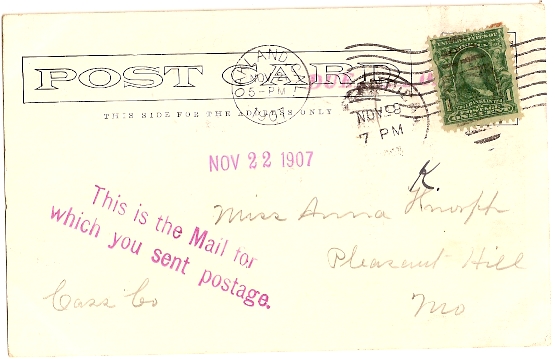 This is the mail for which you sent postage auxiliary marking